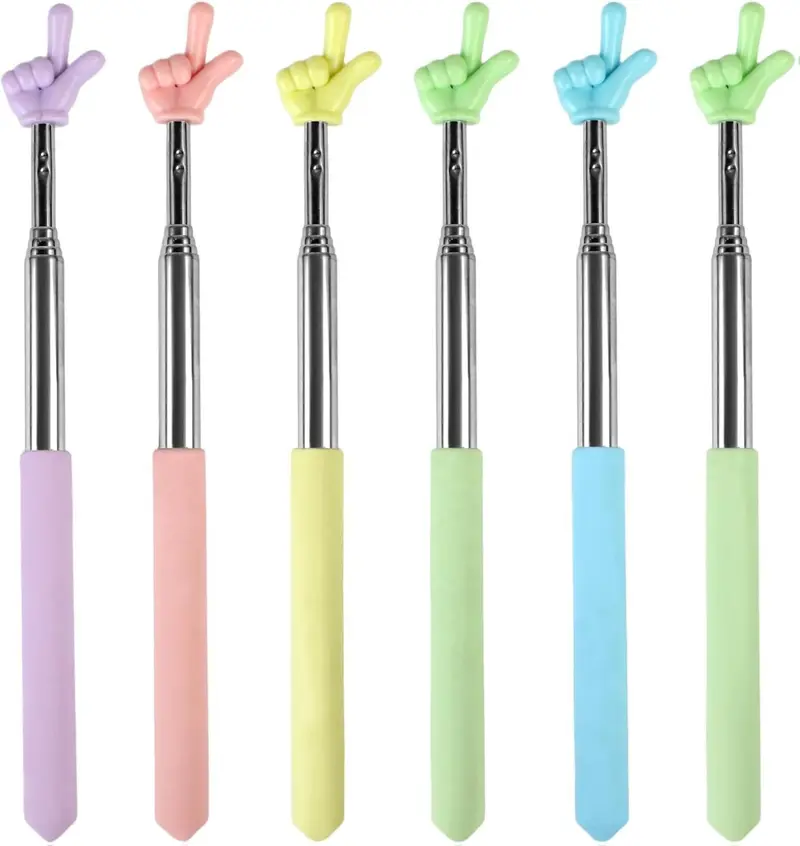 6PCS Pointer Finger Stick, Extendable Colorful Finger Pointer Stick, Mini Retractable Teacher Pointer for Presentation, Whiteboard, Blackboard, Classroom Supplies(5 Color)
