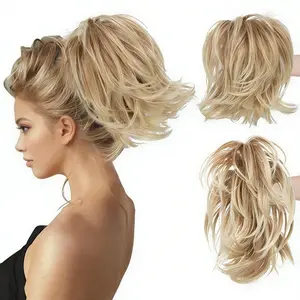 Women's Bendable Metal Ponytail Clip Hairpiece, Short Puffy Tail Braid, Chicken Nest Bun Style, Fake Hair Extension