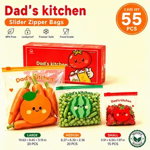55Pcs Leakproof Airtight Double Ziplock Bags Thick Refrigerator Fruit Vegetable Food Fresh Keeping Storage Organizer