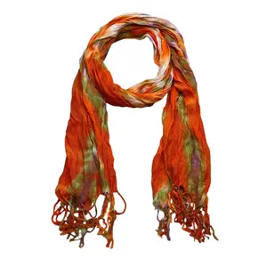Orange Red Printed Viscose Scarf - Lightweight Dress Scarf (69"x20")