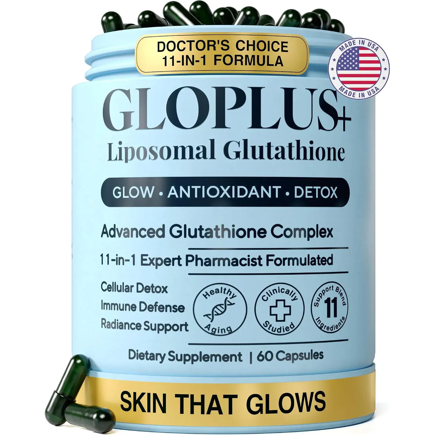 Liposomal Glutathione Complex with NAC Skin Hair Glow Liver Immune Support Alpha Lipoic Acid Biotin 60 Capsules
