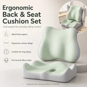2-piece / 1piece Ergonomic Home Office Lumbar Support Cushion, Integrated waist support cushion including hip support and chair cover components, designed as an ergonomic seat cushion, suitable for prolonged sitting during office work, provides support