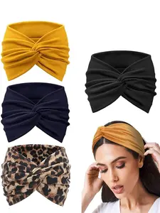 Solid Color & Leopard Print Hairbands, High Stretch Hairbands, Elastic Headbands, Adjustable Headband, Fashion Hair Accessories for Women & Girls, Chic Headbands, Minimalist Headwear Suitable for Thick Hair