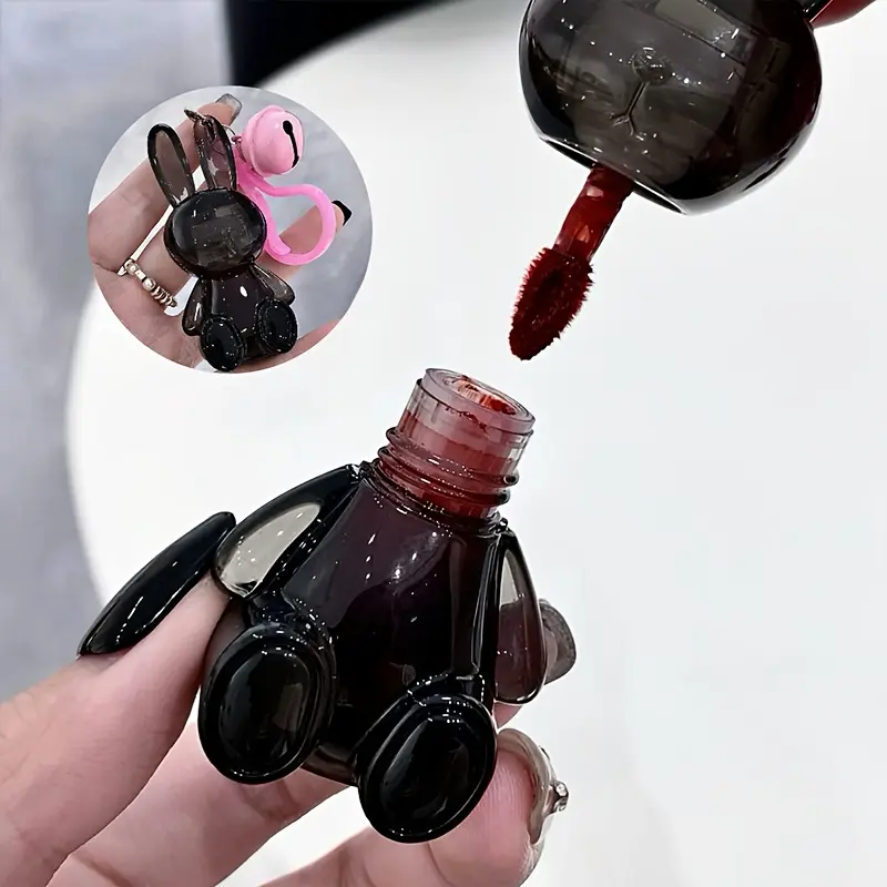 High-Shine Jelly Lip Gloss - Korean-Style Alcohol-Free Liquid Lipstick, Cute Black Rabbit Design, Water Light Mirror Finish, 02# Fruity Jelly, No Harmful Additives, Single Item, Everyday Glam Makeup Product, Mirror Shine, Shade 02, 03# Honeydew, 04# Cinna