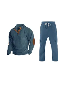 Men's Corduroy Henley Shirt & Pants Set Tracksuit |  Vintage Pullover Half-Zip Hoodie, Breathable Ribbed Joggers, Streetwear Two-Piece Outfit, Tracksuit Sets (Trending Winter Style)