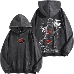 Retro Heavy Limited Sasuke - Naruto Anime Double Printed Vintage Washed Hoodie Unisex Oversize Anime Manga Washed Heavyweight Cotton T-shirt, Gift For Anime Fan, Anime Lover