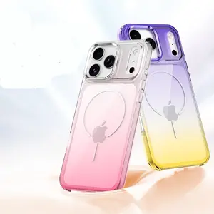 Fin Magnetic Dazzling Colors Case For iPhone 17 Pro Max 14 13 15 Plus 16 Metal Lens Shockproof Luxury Gradient Plastic Clear Cover