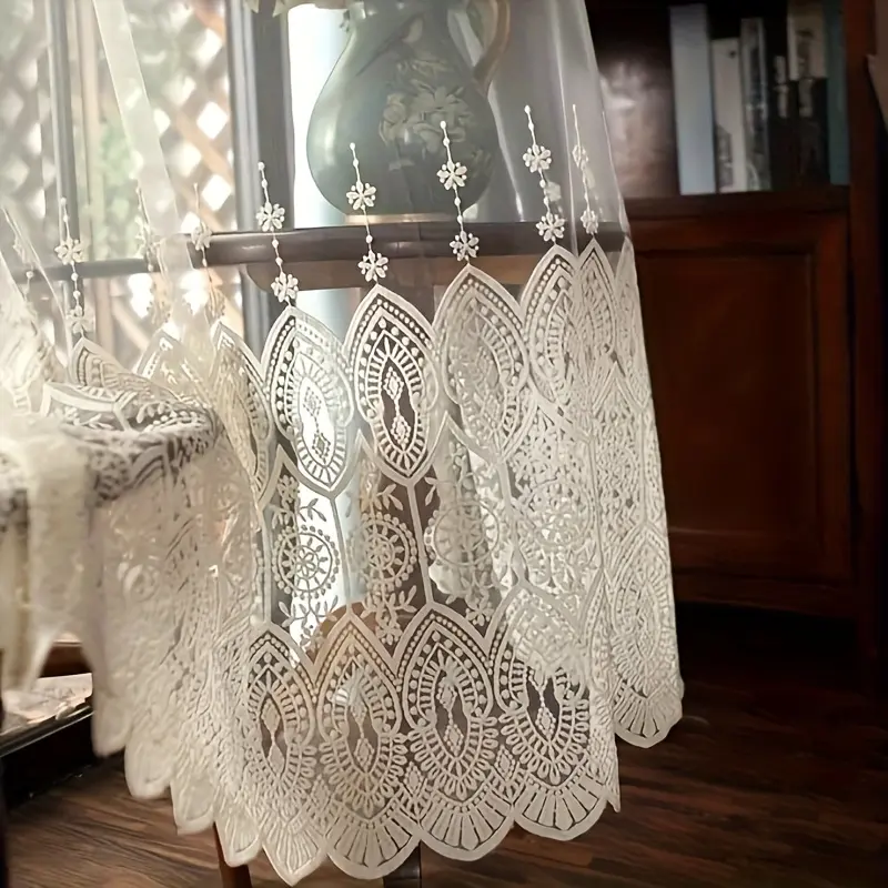 2counts White Embroidery Translucent Curtains Window Treatment Lace Curtains, Transparent Curtain Panels Tulle Curtains, Suitable For Bedroom Living Room Balcony Floor Windows Home Decor