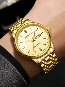 Luxury All-Gold Steel Strap Mechanical Movement Watch, Automatic Watches, Waterproof Full Diamond Design for Business Casual Wear, Versatile Men’s Analog Watch