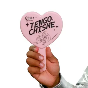 Chula Beauty 'Tengo Chisme' Pink Heart Shaped Makeup Hand Mirror Travel Friendly Limited Edition Plastic Compact 5.11in x 7.08in