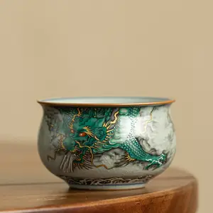 Old clay blue-and-white dragon-patterned large master cup, home-use ceramic cup, kung fu tea set, tea bowl