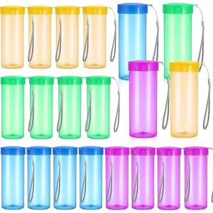 20 Pieces Plastic Water Bottles for Kids Bulk 15 oz Sport Drink Bottles with Handle Strap Gym Sports Adults Kids Reusable for School Fitness Gym School Classroom(Multicolor)
