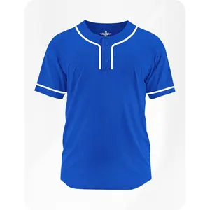 Exxact Sports Blank Baseball Jersey Men, 2-Button Plain Baseball Jersey, Sports Uniforms Women Softball Jersey Men - (Royal Blue, A)