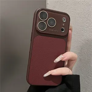1pcs Luxury Wine Smooth PU Leather Case for iPhone 17 Pro Max, Advanced Texture and Protective Camera Protection, Large Window Design