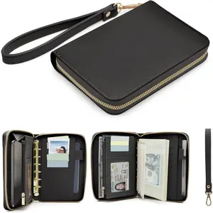 A7 Binder  Envelope System Wallet - Budget Binder with  Envelopes, Zipper Planner Notebook, 6-Ring Binder, Saving Challenge Planner,  Stuffing Wallet with PU Leather Cover (Black)
