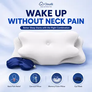 Cervical Pillow for Neck Pain Relief + Silk Eye Mask Bundle – Ergonomic Cooling Memory Foam, Orthopedic Support for Side & Back Sleepers, Shoulder Pain