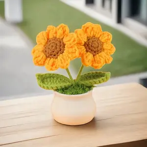Handmade Crochet Sunflower Pot – Forever Bloom Desk Decor, Cozy Room Aesthetic Gift