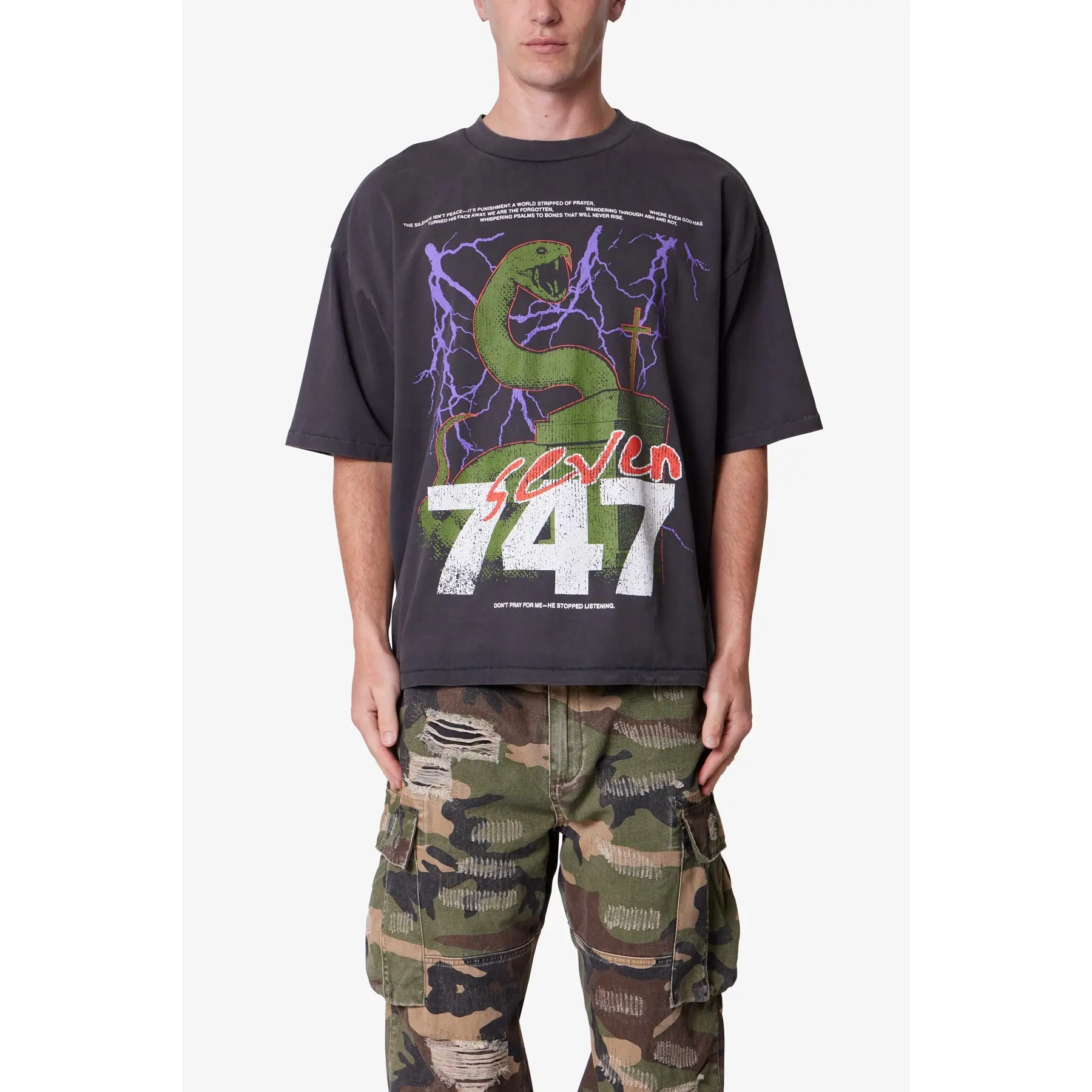 mnml Snake 747 Printed Tee - Washed Black