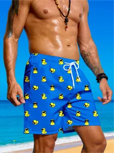 2025 Men's swimming board Shorts, Cute Duck 3D drawstring Hawaiian Beach Shorts, Men's shorts, casual swimwear