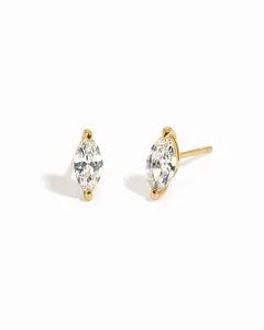 Sami Jewels 4x8mm Marquise Studs, 925 Sterling Silver Earrings, 14K Gold Plated Earring, Dainty Earrings, CZ Stud Earrings, Hypoallergenic Stud Earrings