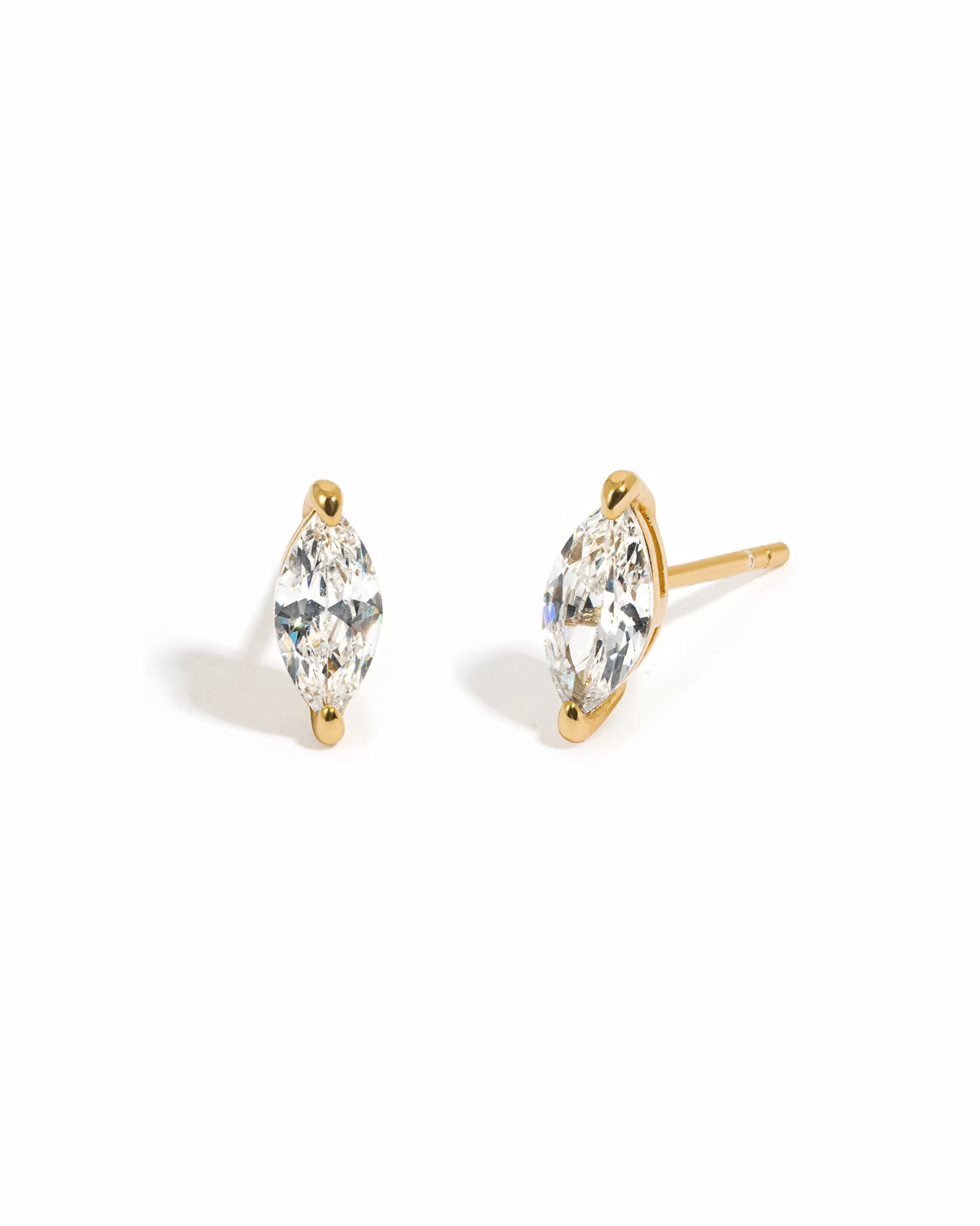 Sami Jewels Female 4x8mm Marquise CZ Stud Earrings, 925 Sterling Silver with 14K Gold Plating, Hypoallergenic Dainty Earrings for Casual Daily Wear
