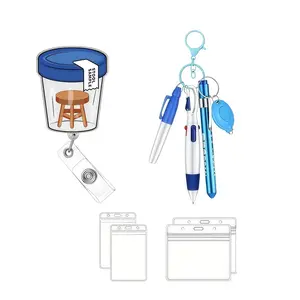 Fun badge reel for stools, retractable ID badge clip with rotating clamp, includes nurse pen set, suitable for nurses, nursing students, lab technicians, gastroenterology nurses, medical staff, nursing accessories, gag gifts, and lab appreciation gifts