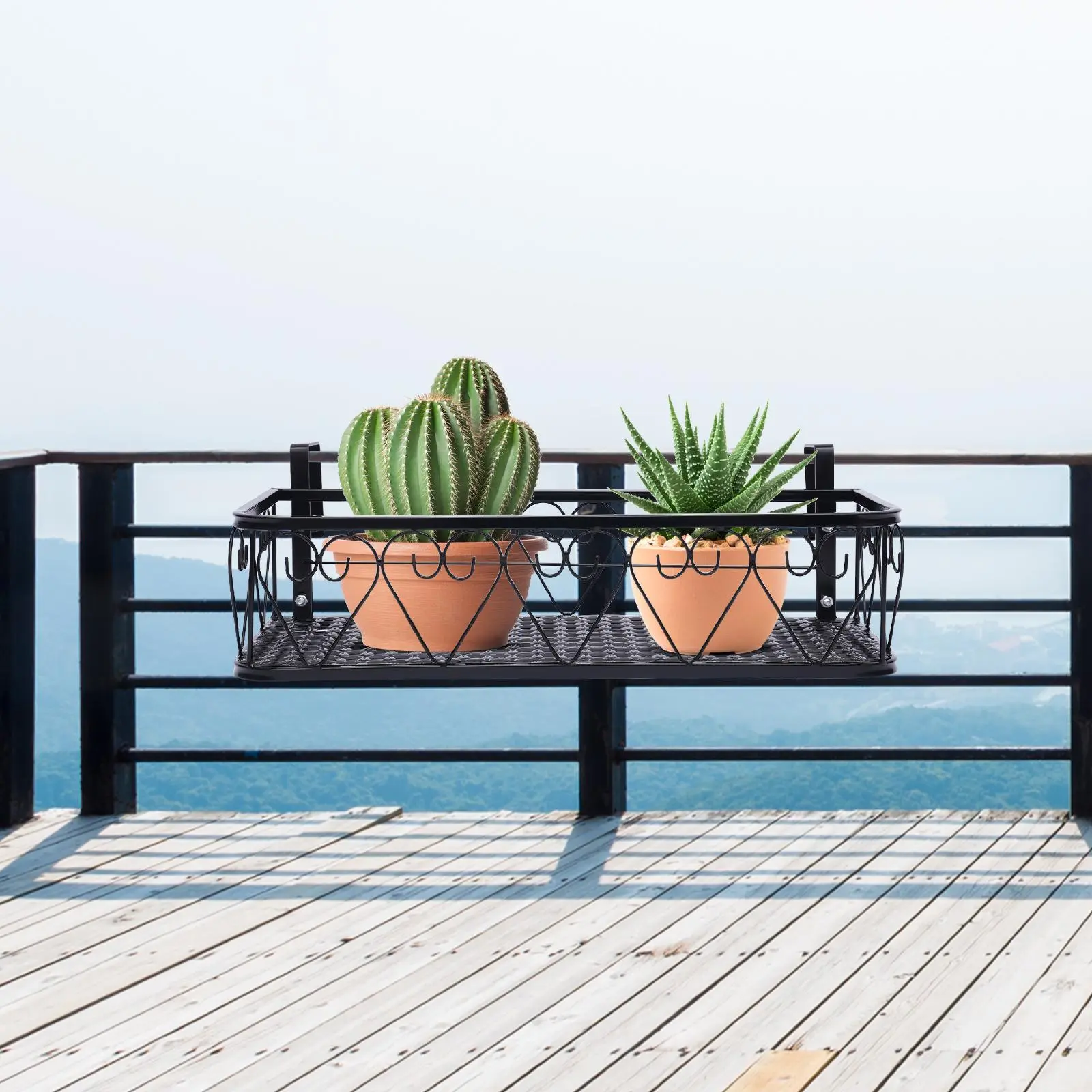 Iron Rectangular Form Heart Pattern Hanging Planter Stand with Hanging Hook - Modern Style, 10kg Load Capacity, for Porch Fences, Decks, Railings, Plant Growing - Includes Installation Accessories, 1.3kg/2.87 lbs Weight