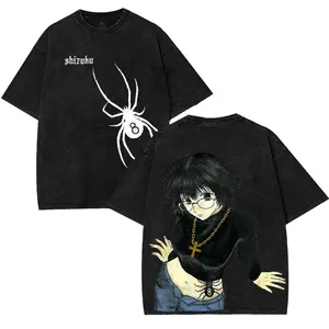 Hunter x hunter HXH Shizuku Murasaki v3 spider number phantom troupe 8 Anime Manga Game Double Printed Acid Washed Tee T-Shirt Graphic tees Streetwear villain Menswear Top Tshirt