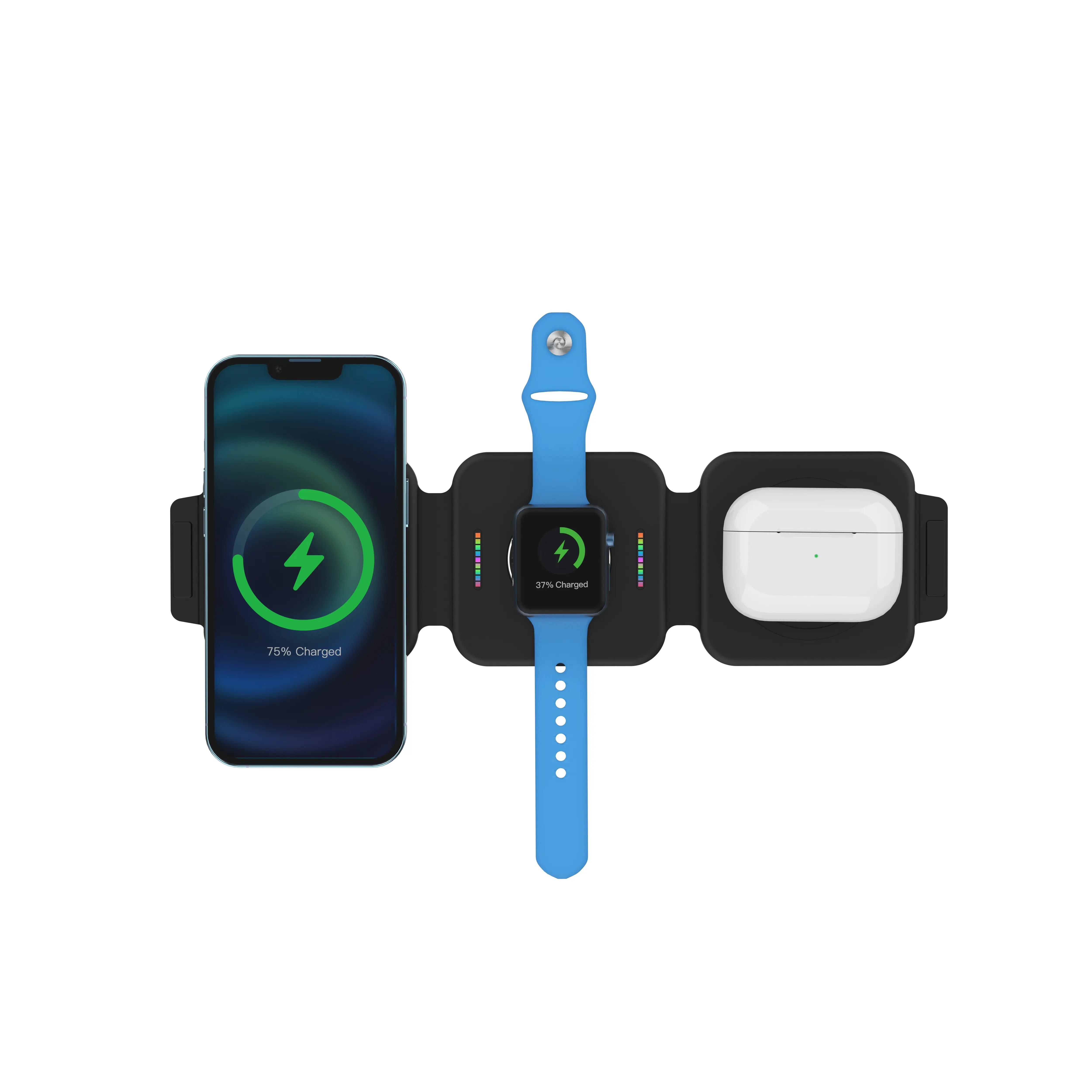 ModiTech 3 in 1 Magnetic Foldable Wireless Charger Stand for Apple Series, Travel Wireless Charging Station Compatible with Multple Devices for Apple Watch, AirPods, iPhone 17 16 15 14 13 12 series Pro Max Mini (with Adapter) Mobile Portable Folding