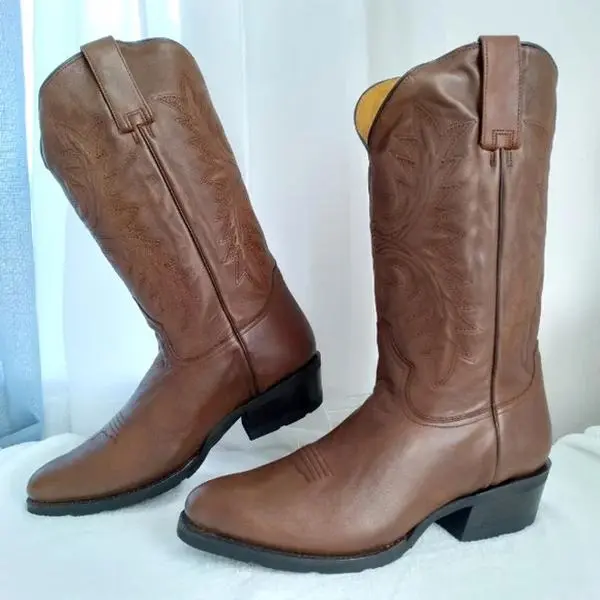 Silver Canyon Handmade Mexico Leather Western Cowboy Boot, Duke Chestnut Comfort