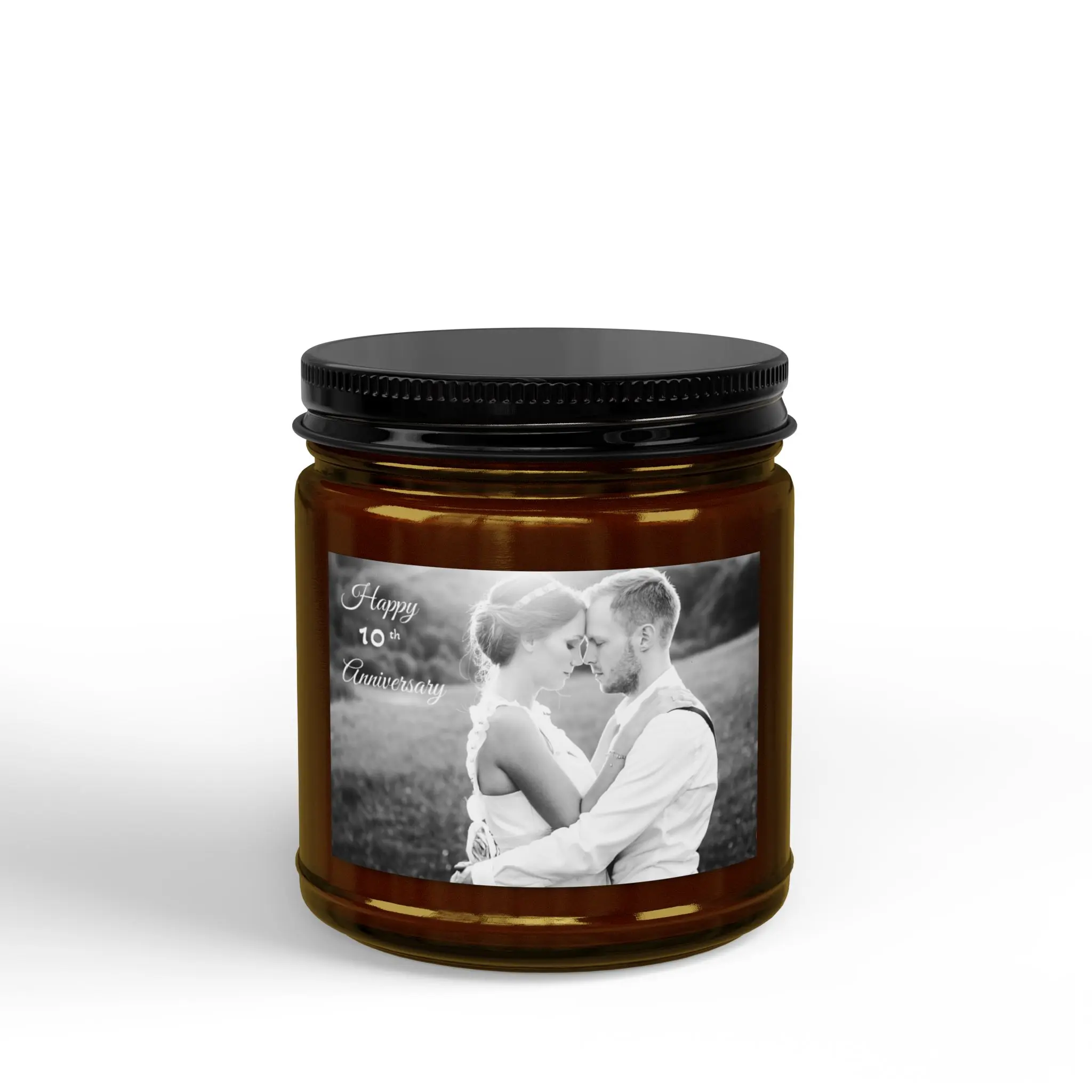 Custom Photo Memory Candle 4oz or 9oz Soy Candle | Amber Jar with Black Lid
