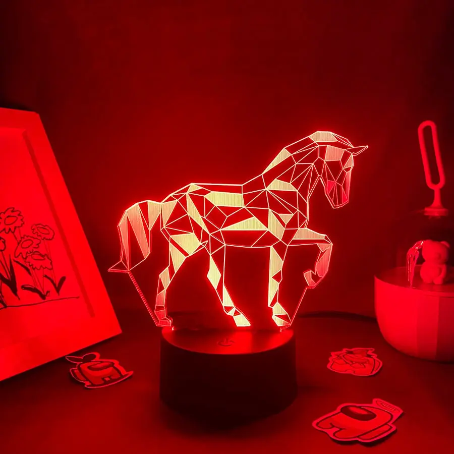 Cute Unicorn Horse Pony 3D LED Night Light Lamp for Kids Bedroom Bedside Decor - Color Changing RGB Light