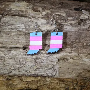 Indiana Transgender Pride Flag Wooden Dangle Earrings | LGBTQ State Pride Jewelry