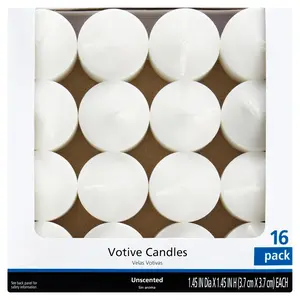 Unscented Votive Candles, White, 16 Count