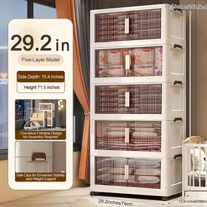 Naviconvex Stackable Plastic Storage Cabinet System - Large Capacity Organizer Bins With Doors & Wheels, Foldable Space-Saving Storage Solution For Home Organization, Easy Assembly For Bedroom, Kitchen, Living Room