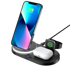 New model all-in-one wireless charger 15W fast charging desktop phone watch earphone wireless charging night light