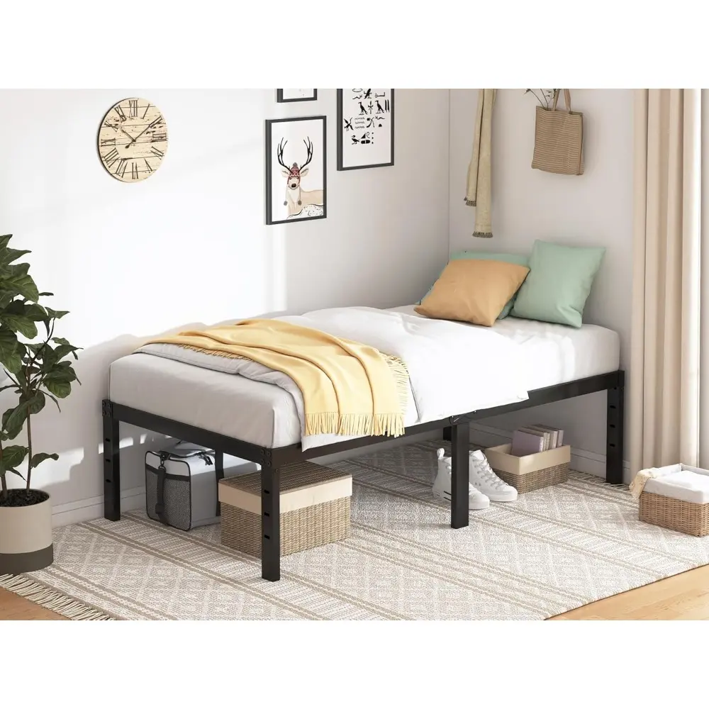 Heavy Duty Metal Single Bed Frame 18 Inch Solid Platform, No Box Spring Required, Quick and Easy Assembly, Black