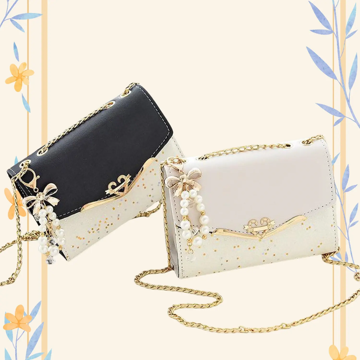 Elegant Shoulder Bag for Women - PU Leather Crossbody Bags, Cute Sequin Handbags with Bow Keychain, Trendy Ladies Designer Purse Valentine's Day gift