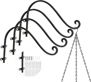 Hangers Outdoor, 4 Pack 12 Inch  Hooks with 12 Chains for Wall Metal  Hanging Bracket for Bird Feeder, Flower Baskets, Wind Chimes, Lanterns, Indoor Outdoor, Black