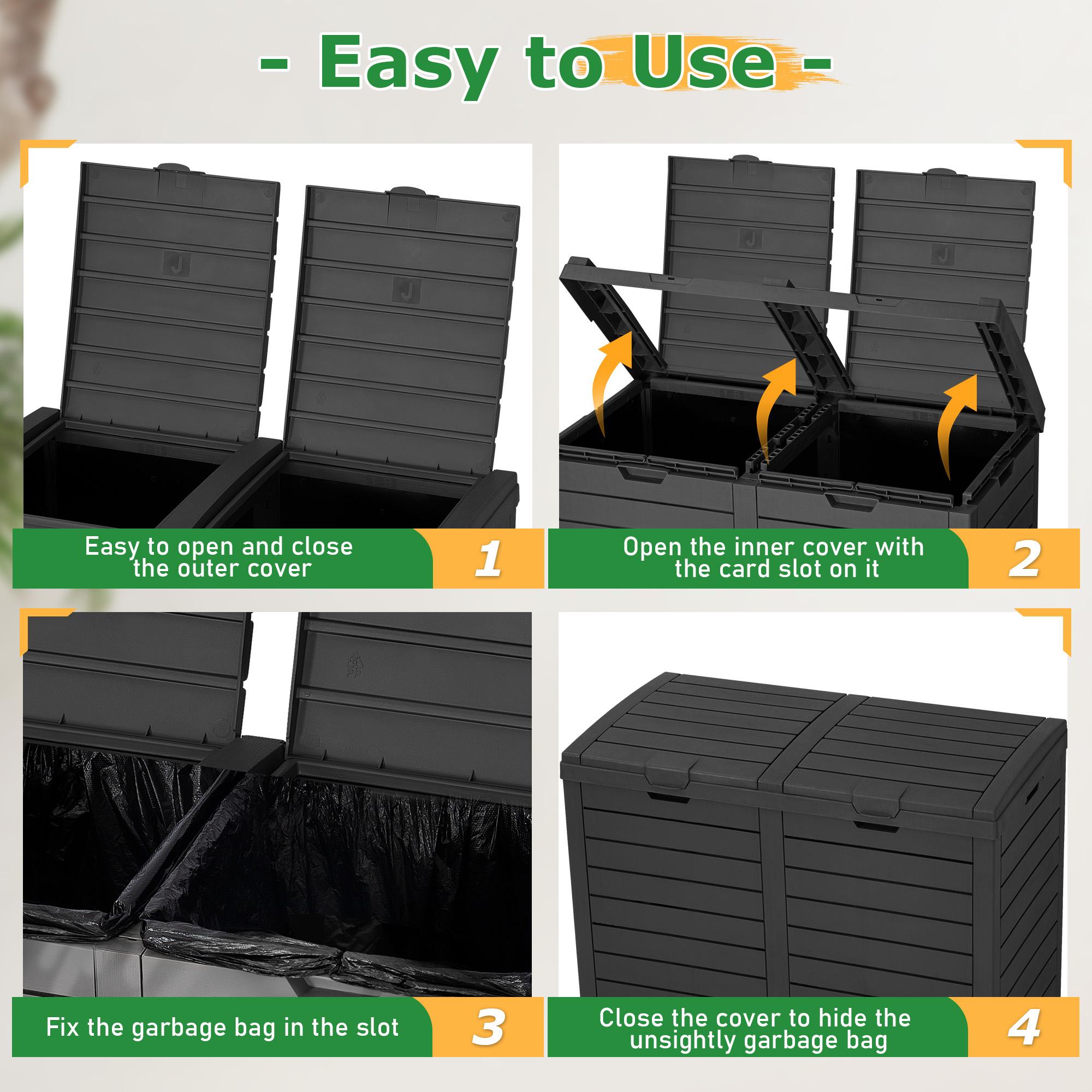 RIWENGO 62 Gallon Outdoor Trash Can Waterproof Garbage Can with Tiered Lid and Drip Tray Resin Outside Trash Bin for Patio Backyard Deck