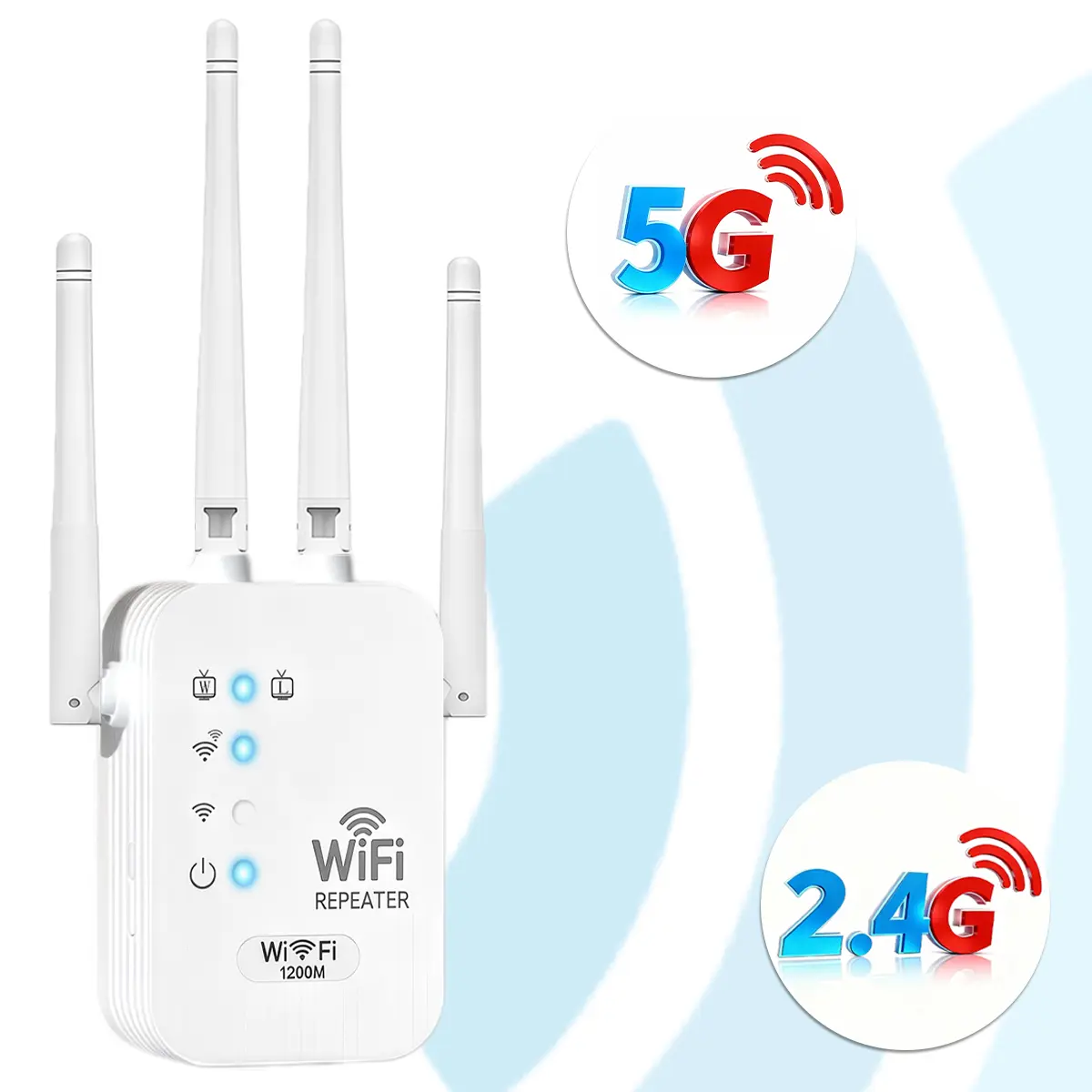 2.4G + 5G Dual Band, 1200Mbps High Performance, Whole Room Coverage 1000 sq.ft, WiFi Amplifier, Range Extender, Resolve Hard Connection, Multi-Device Support, Stable Signal & Light Indicator, for Home and Small Office