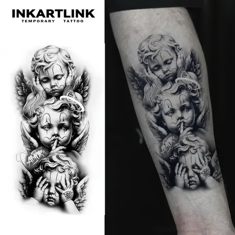 INKARTLINK Ephemeral Herbal Juice Semi-Permanent Tattoos - Youth-Focused, Waterproof Realistic Angel Design, All-Skin Friendly, 1-2 Weeks Long-Lasting, Arm Temporary Tattoos Art Accessories for All Skin Types