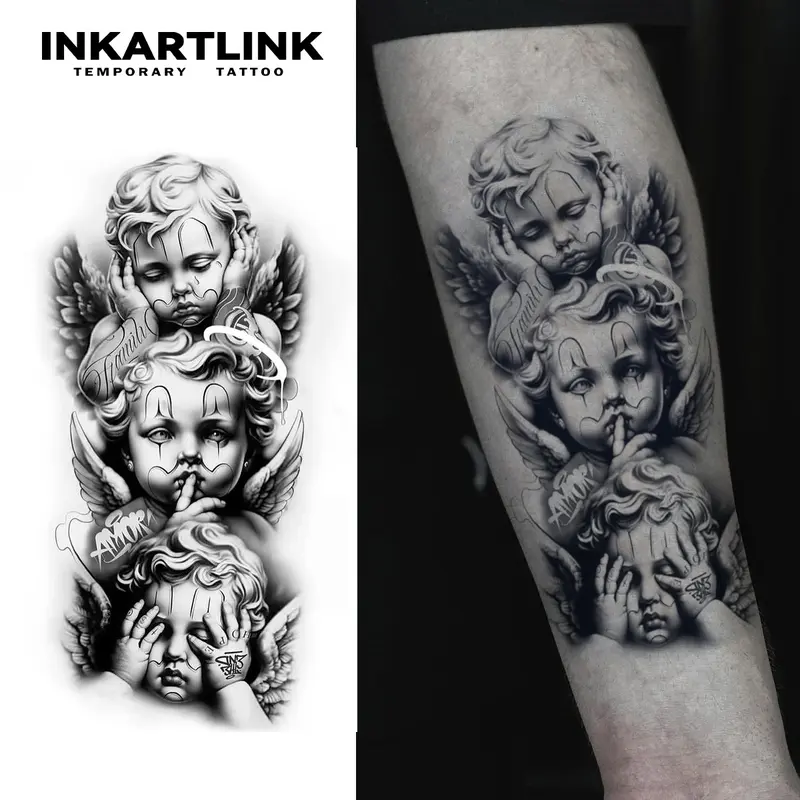 INKARTLINK Ephemeral Herbal Juice Semi-Permanent Tattoos - Youth-Focused, Waterproof Realistic Angel Design, All-Skin Friendly, 1-2 Weeks Long-Lasting, Arm Temporary Tattoos Art Accessories for All Skin Types