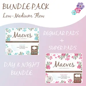 Meaves REGULAR Flow Bundle | 44ct | Regular + Super Pads, 2 sizes, Organic, Moisture Sensitive, High Absorbency, Chemical Free, Ultra-Thin