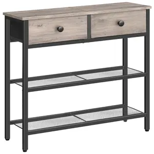 HOOBRO 29.5" Narrow Console Table with 2 Fabric Drawers, Modern 3-Tier Storage Shelves, Organizing Side Table, for Hallway, Grey & Black - Furniture