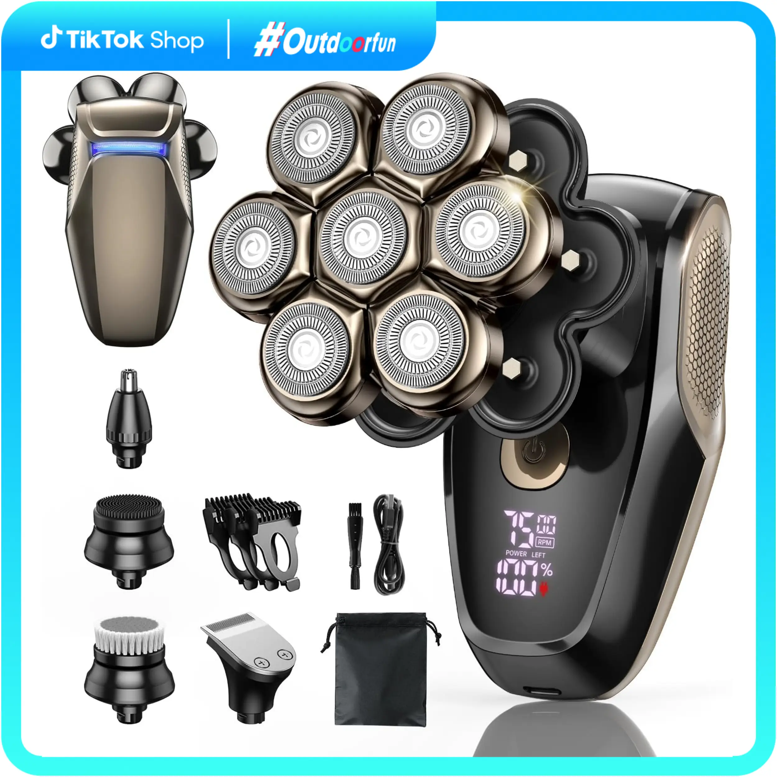 Bazivve 5-IN-1 Electric Shaver Kit with 7D Magnetic Head, LED Light, Type-C Quick Charge, and IPX7 Waterproof for Men's Grooming Needs Comfort