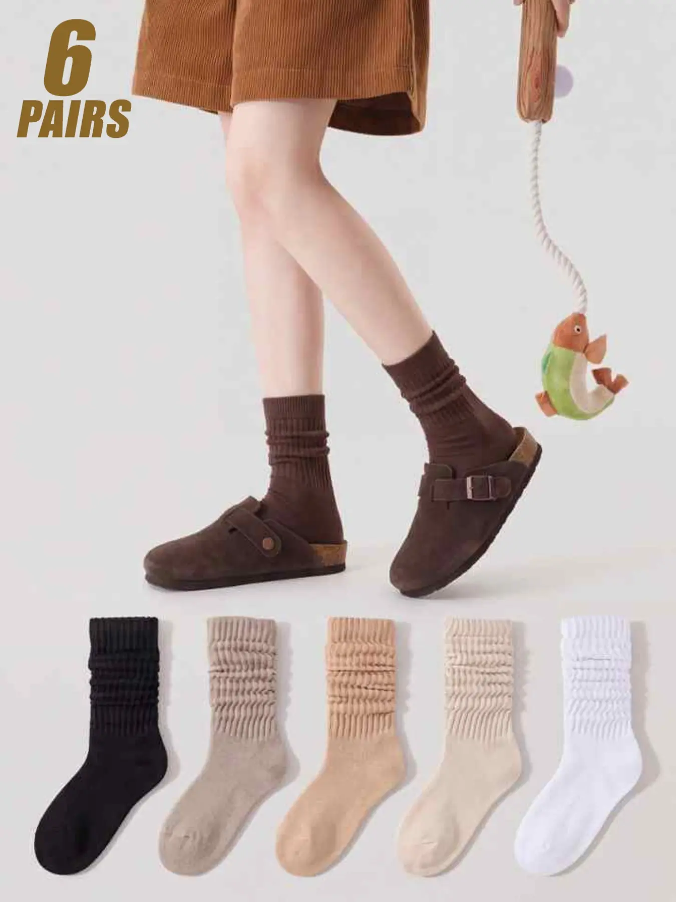 6-Pack Basic Solid Color Slouch Socks, Scrunchie Socks, All Season Socks, Casual & Versatile, All-Day Comfort & Non-Tight Fit, Perfect for Commuting, School & Everyday Wear