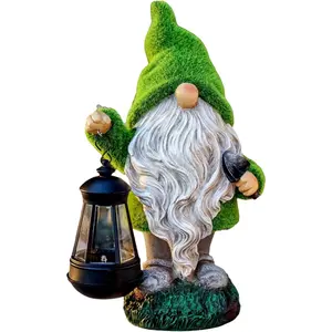 Christmas Outdoor Statue for Home,   Decorations with Solar Outdoor Lights for Garden Decor,Green Garden Sculptures & Statues for Front Patio Lawn, Gifts for Mom,12"