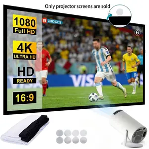 150 Inch Full HD Projector Screen, Foldable Anti-Wrinkle Portable Movie Projection Screen, Manual Pull Down Home Cinema Display