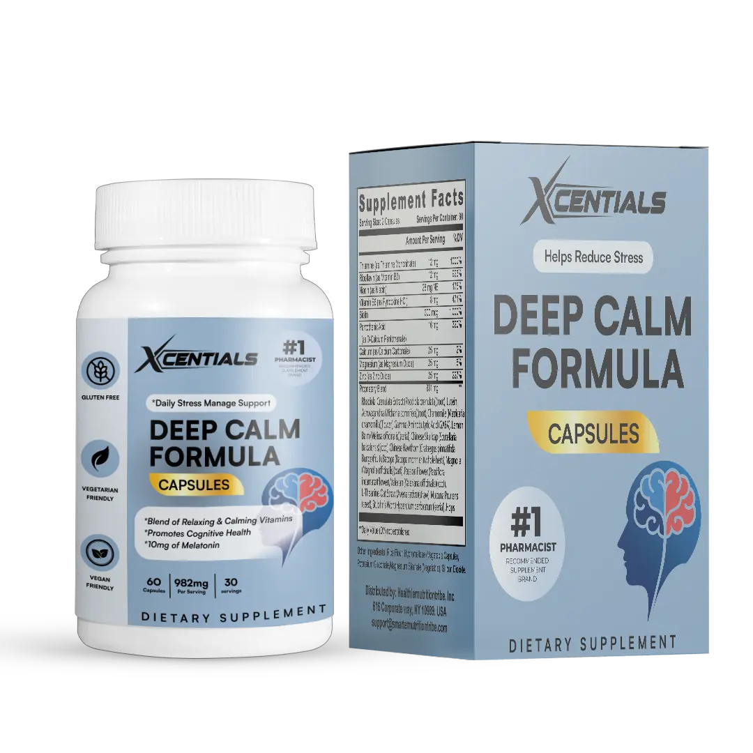Xcentials Deep Calm Formula Capsules 982mg Natural Sleep Aid for Restful Nights & Stress Relief Vegetarian Gluten-Free 60-Day Supply - Fitness